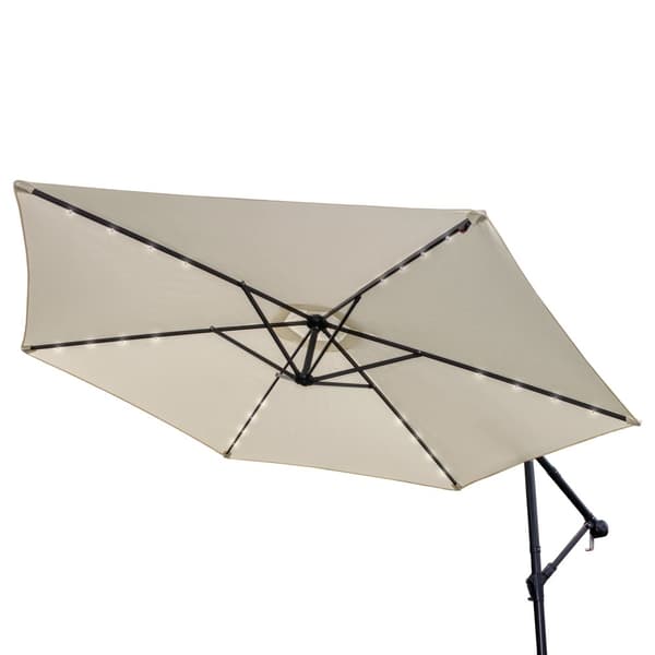 3m LED Cantilever Parasol With Round Base Solar Powered