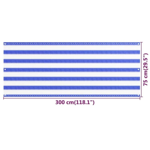 vidaXL Balkongskärm blå och vit 75x300 cm HDPE