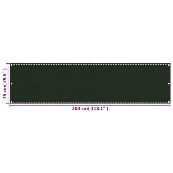 vidaXL Parvekkeen suoja tummanvihreä 75x300 cm HDPE