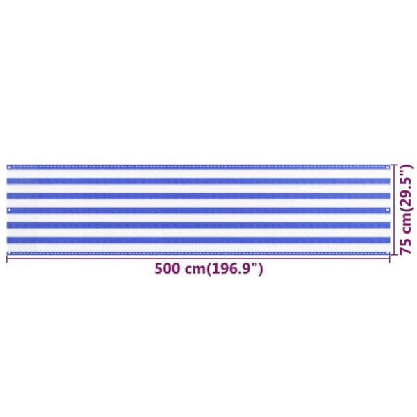 vidaXL Parvekkeen suoja sininen ja valkoinen 75x500 cm HDPE