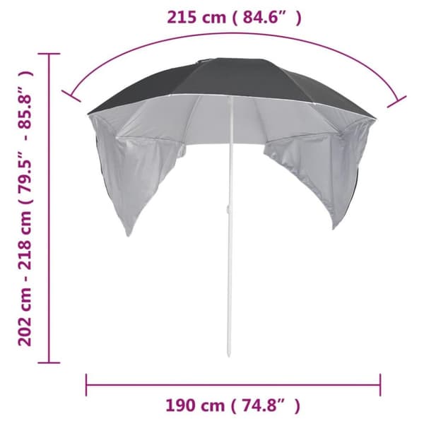 vidaXL Strandparasoll med sidevegger antrasitt 215 cm