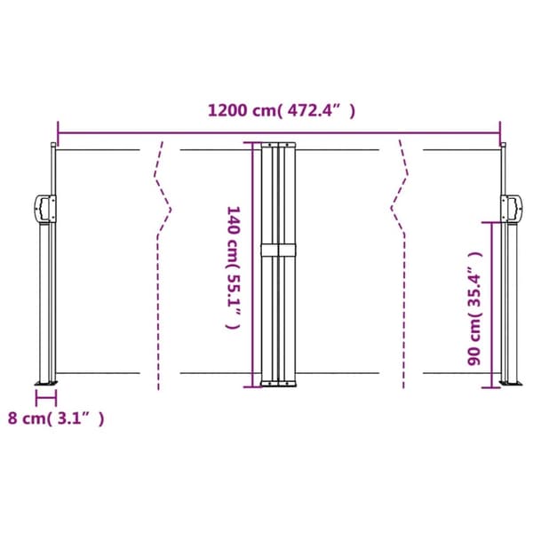 vidaXL Uttrekkbar sidemarkise rød 140x1200 cm