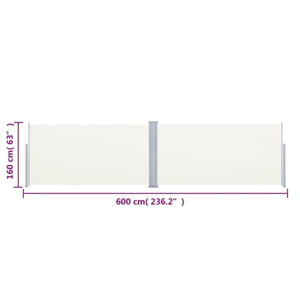vidaXL Infällbar sidomarkis gräddvit 160x600 cm