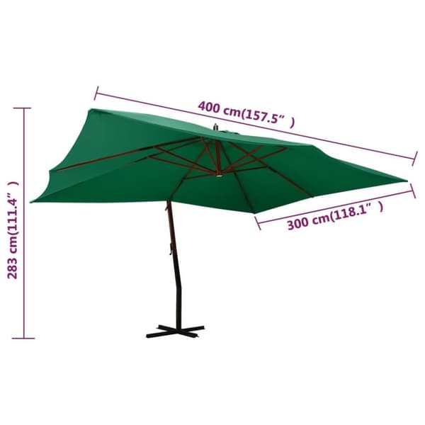 vidaXL Hengende hageparasoll med trestang 400x300 cm grønn