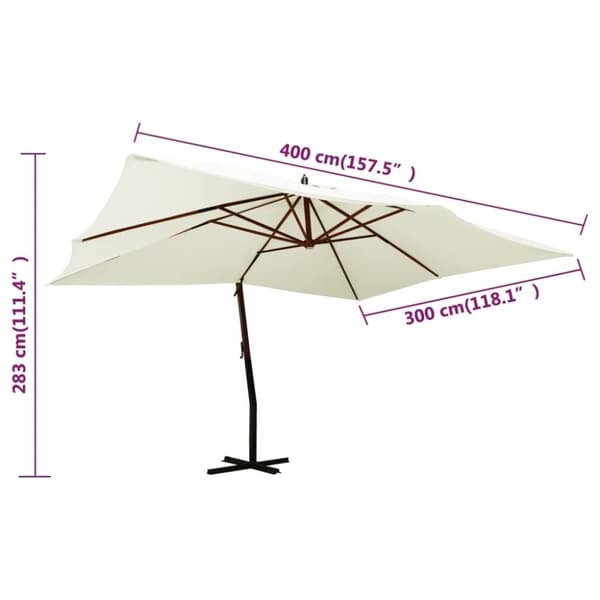 vidaXL Hengende hageparasoll med trestang 400x300 cm sandhvit