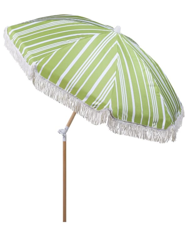 Parasoll Grønn Hvit Polyester Bøk ø 150 cm Rund form Frynser Retro UV-bestandig Vippemekanisme Hage Uteplass