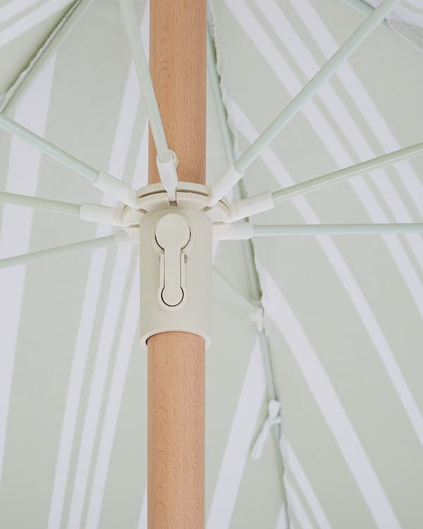 Parasoll Grønn Hvit Polyester Bøk ø 150 cm Rund form Frynser Retro UV-bestandig Vippemekanisme Hage Uteplass