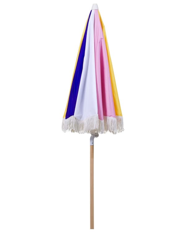 Parasoll Flerfarget Polyester Bøk ø 150 cm Rund form Frynser Retro UV-bestandig Vippemekanisme Hage Uteplass