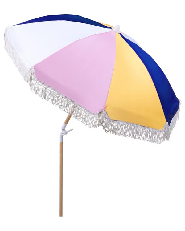 Parasoll Flerfarget Polyester Bøk ø 150 cm Rund form Frynser Retro UV-bestandig Vippemekanisme Hage Uteplass