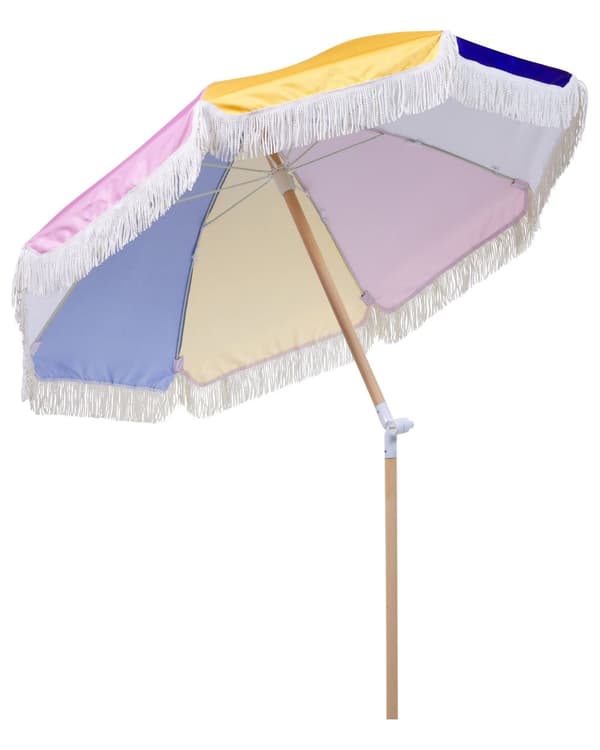 Parasoll Flerfarget Polyester Bøk ø 150 cm Rund form Frynser Retro UV-bestandig Vippemekanisme Hage Uteplass