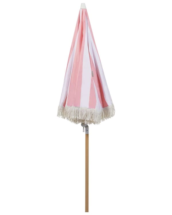 Parasoll Rosa Hvit Polyester Bøk ø 150 cm Rund form Frynser Retro UV-bestandig Vippemekanisme Hage Uteplass