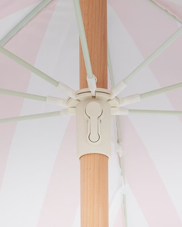 Parasoll Rosa Hvit Polyester Bøk ø 150 cm Rund form Frynser Retro UV-bestandig Vippemekanisme Hage Uteplass