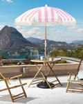 Miniatyrbilde 2 av 11: Parasoll Rosa Hvit Polyester Bøk ø 150 cm Rund form Frynser Retro UV-bestandig Vippemekanisme Hage Uteplass
