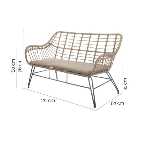 Puutarhasohva Ariki 121 x 62 x 76 cm synteettinen rottinki Teräs Grafiitinharmaa