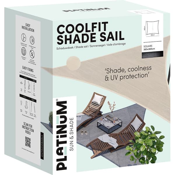 Platinum Coolfit skyggeklud firkantet råhvid 360x360 cm