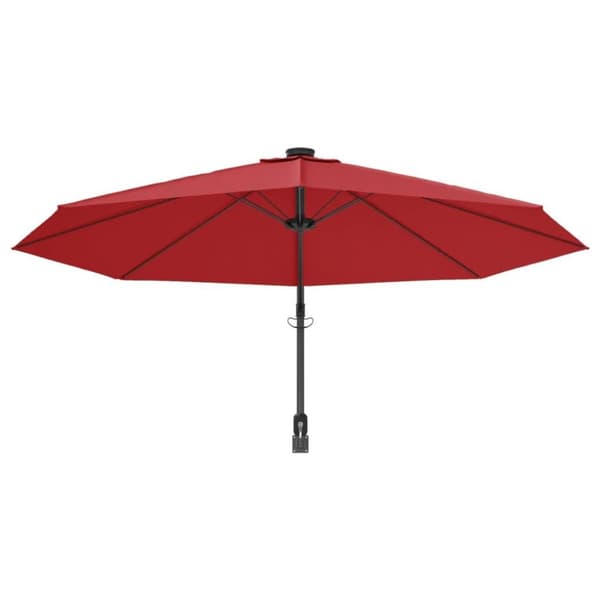 vidaXL Väggmonterat parasoll med LED-lampor klarröd 290 cm