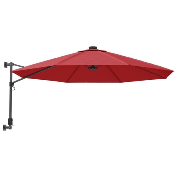 vidaXL Väggmonterat parasoll med LED-lampor klarröd 290 cm