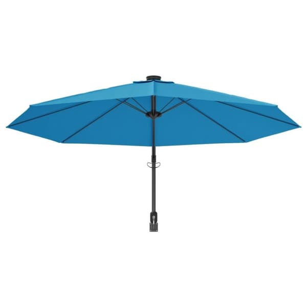 vidaXL Väggmonterat parasoll med LED-lampor havsblå 290 cm