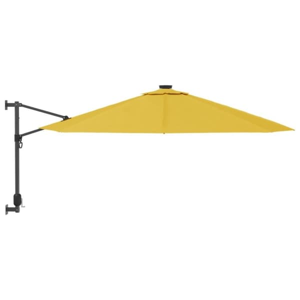 vidaXL Seinäkiinnitteinen aurinkovarjo LED-valoilla keltainen 290 cm