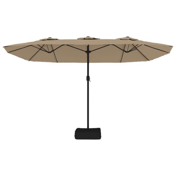 vidaXL parasol med dobbelt parasoldug og LED-lys 449x245 cm gråbrun