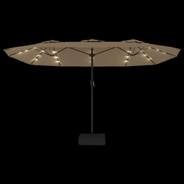 vidaXL parasol med dobbelt parasoldug og LED-lys 449x245 cm gråbrun