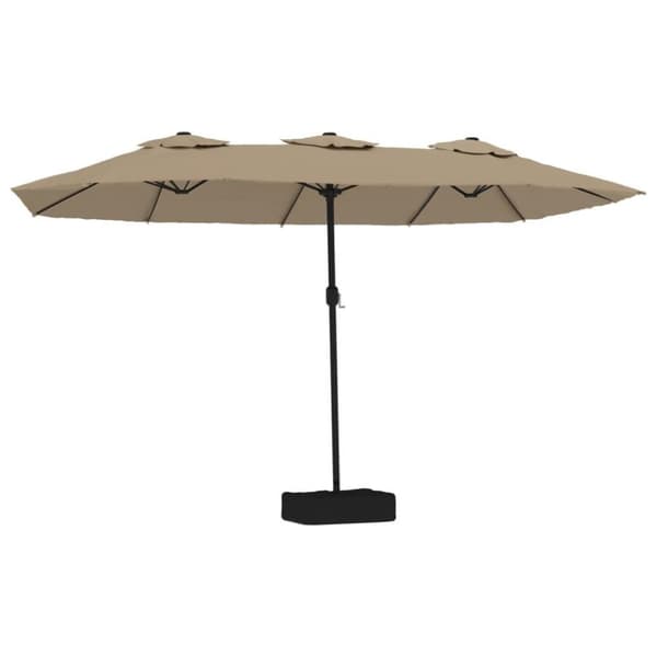 vidaXL parasol med dobbelt parasoldug og LED-lys 449x245 cm gråbrun