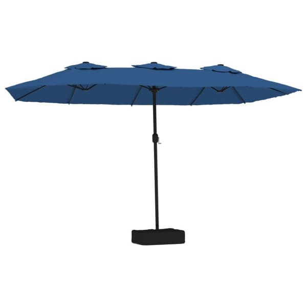 vidaXL parasol med dobbelt parasoldug og LED-lys 449x245 cm azurblå