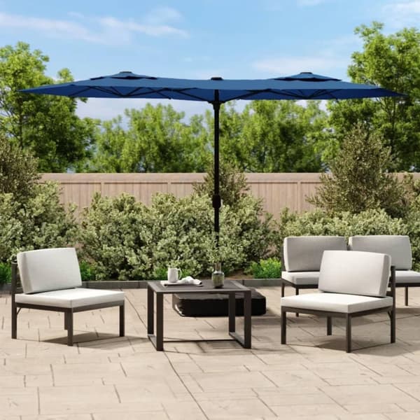vidaXL parasol m. dobbelt parasoldug 316x240 cm azurblå