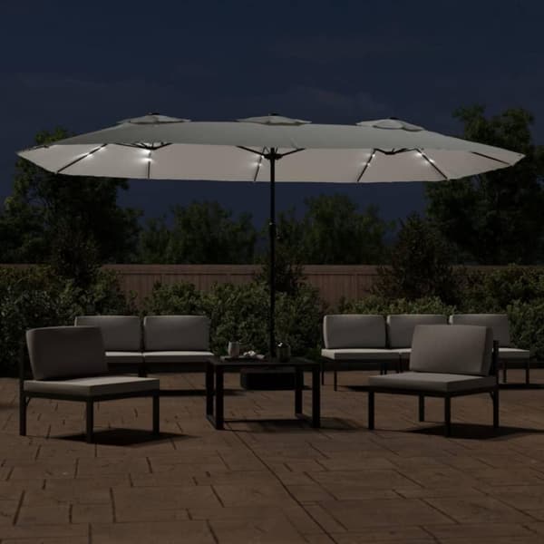 vidaXL Parasoll dobbelt hode med LED sandhvit 449x245 cm