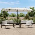 Miniatyrbilde 2 av 10: vidaXL Parasoll dobbelt hode med LED sandhvit 449x245 cm