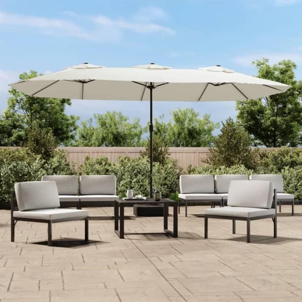 vidaXL Parasoll dobbelt hode med LED sandhvit 449x245 cm
