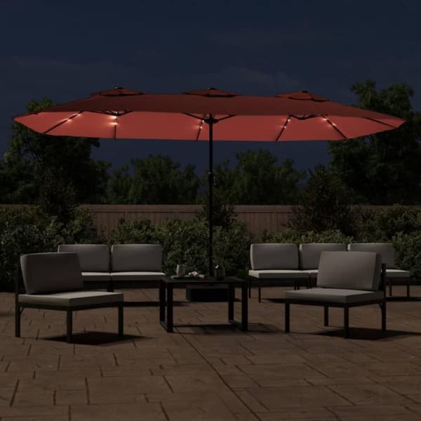 vidaXL Parasoll dobbelt hode med LED terrakotta 449x245 cm