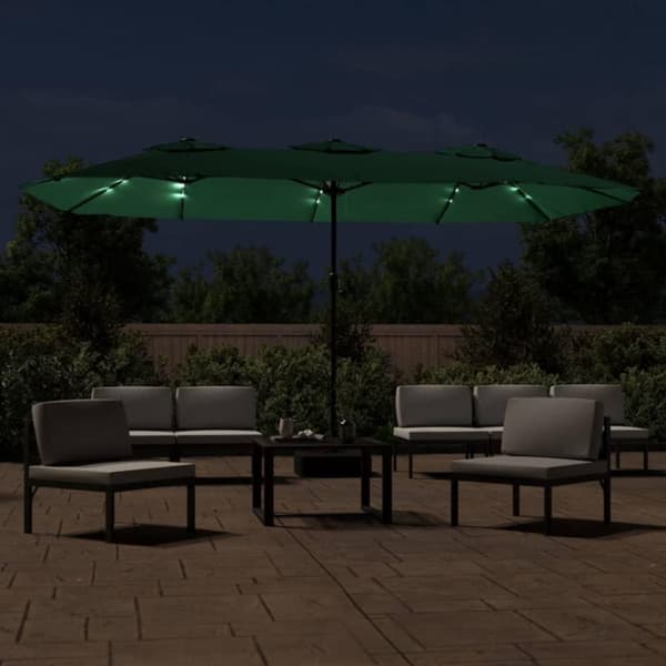 vidaXL Parasoll dobbelt hode med LED grønn 449x245 cm