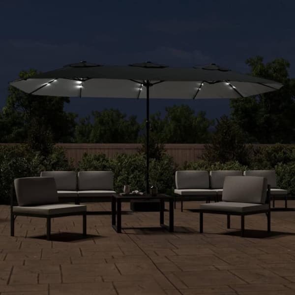 vidaXL Parasoll dobbelt hode med LED sand antrasitt 449x245 cm