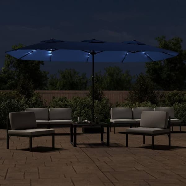 vidaXL Parasoll dobbelt hode med LED asurblå 449x245 cm