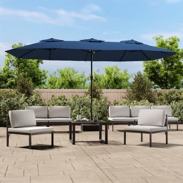vidaXL Parasoll dobbelt hode med LED asurblå 449x245 cm