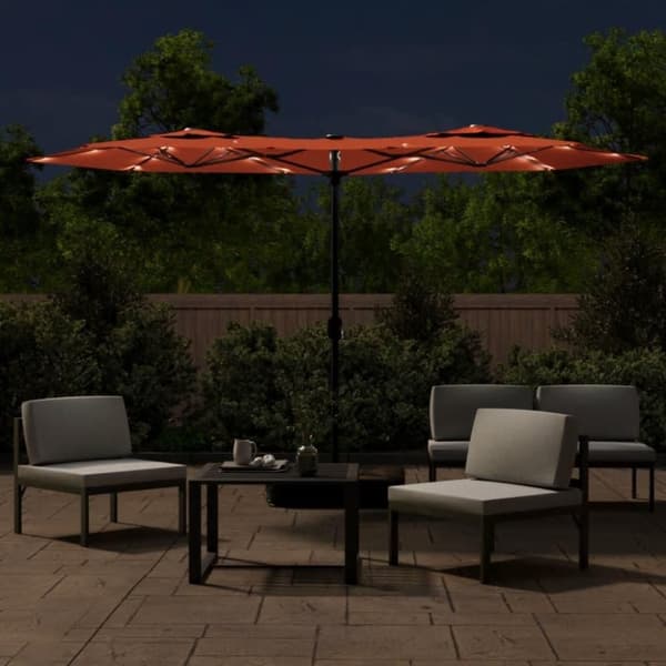 vidaXL Kaksipäinen aurinkovarjo LED-valot terrakotta 316x240 cm