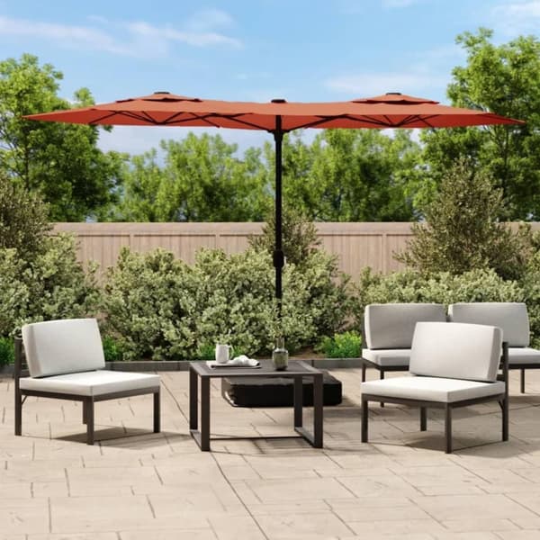 vidaXL Kaksipäinen aurinkovarjo LED-valot terrakotta 316x240 cm
