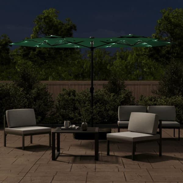 vidaXL Parasoll dobbelt hode med LED grønn 316x240 cm
