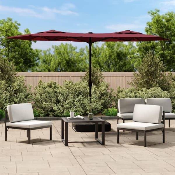 vidaXL Parasoll dobbelt hode med LED vinrød 316x240 cm