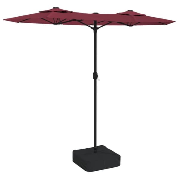 vidaXL Parasoll dobbelt hode med LED vinrød 316x240 cm