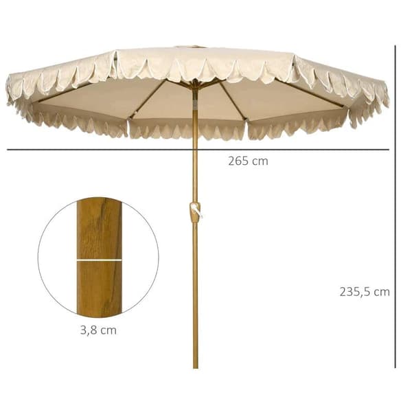 Rootz Parasoll - Med fransar - Tiltbar Med Handvev - Stål + Polyester - Khaki - Ø265 x 235,5 cm