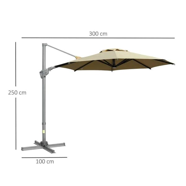 Rootz Cantilever Paraply - Parasol Cantilever - Parasol - Paraply - Solbeskyttelse - 360° Rotation - Khaki - 298L x 298W x 269H cm