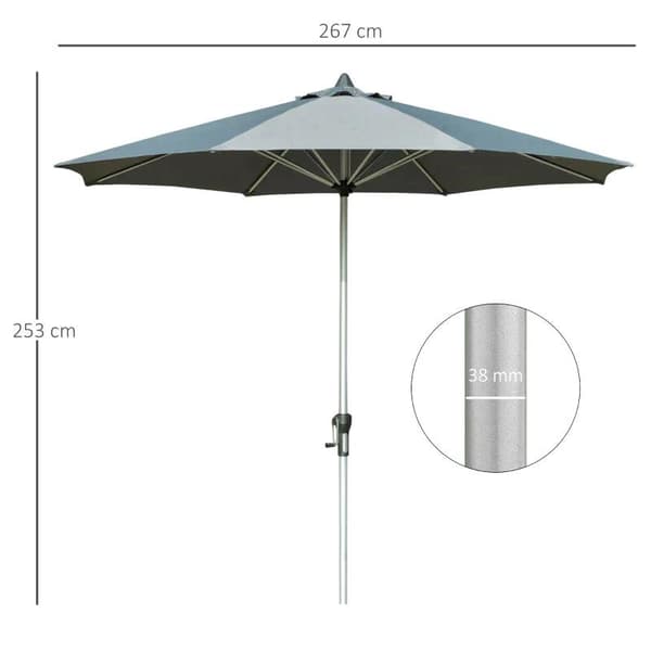 Rootz Patio Umbrella - Aurinkovarjo Patio Sateenvarjo - Market Sateenvarjo - 8 Rib - Puutarhasateenvarjo - Aurinkosuojalla - Alumiini/polyesteri - Tum