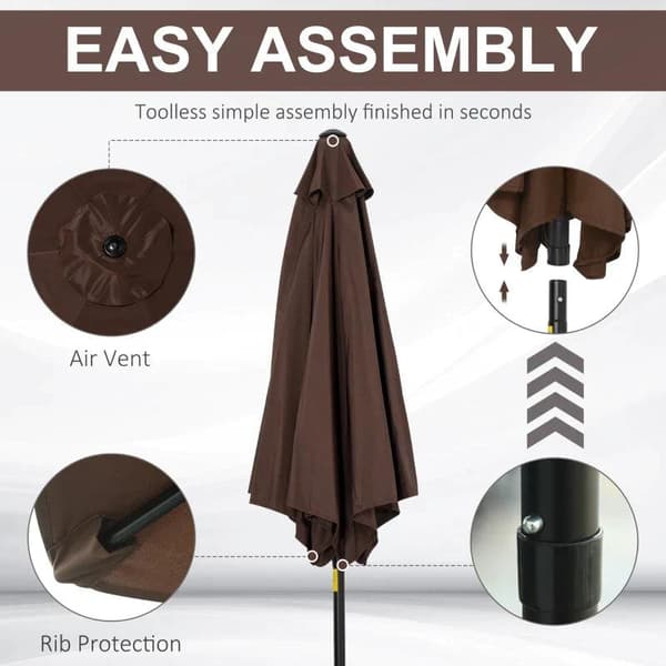 Rootz Parasol - Paraply - Patio Paraply - Parasol paraply - Metal/Polyester - Brun
