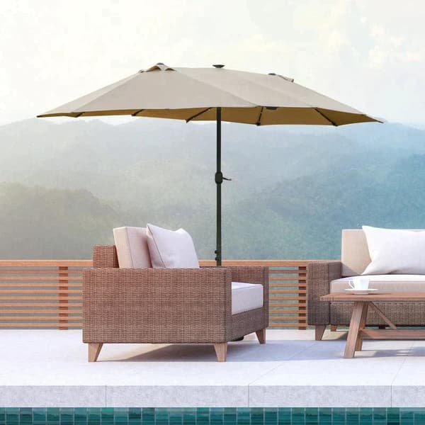 Rootz Dobbeltsidet Parasol - Parasol - Parasol - Med LED Solar Lights - Khaki - 440 x 260 cm