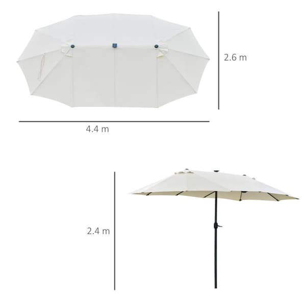 Rootz Dobbeltsidet Parasol - Parasol - Parasol - Med LED solcellelys - Cremehvid - 440 x 260 cm