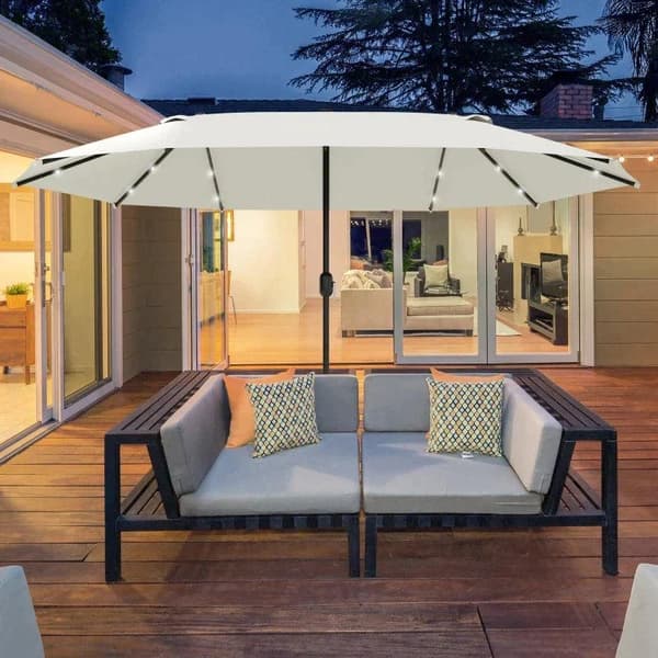 Rootz Dobbeltsidet Parasol - Parasol - Parasol - Med LED solcellelys - Cremehvid - 440 x 260 cm