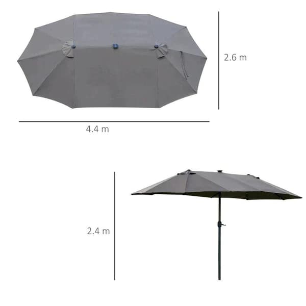 Rootz Dobbeltsidet Parasol - Parasol - Parasol - Med LED Solar Lights - Mørkegrå - 440 x 260 cm