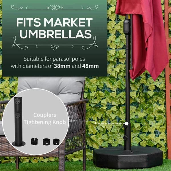 Rootz Parasollställ - 40 kg Parasollställ för parasoll - Parasollstolpar - Fyllbart med vatten eller sand - Parasollunderlag för trädgårdsterrass Balk